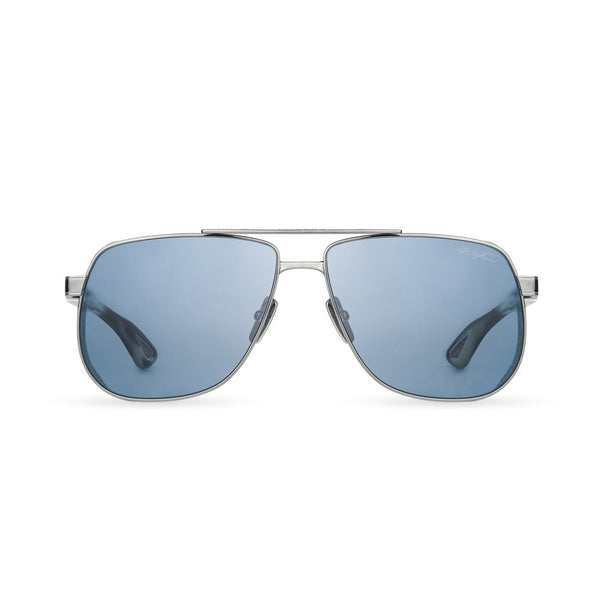 BUGATTI 100 GM SS DBH SIZE 62 #Gunmetal - Sterling Silver - Dark Blue Horn Acetate - Blue Lens