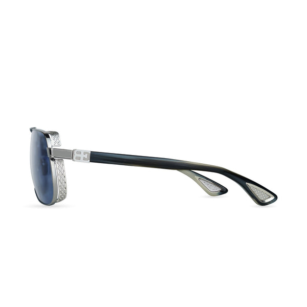 BUGATTI 100 SS BP SIZE 62 COLOR Gunmetal - Sterling Silver - Dark Blue Horn Acetate - Blue Lens